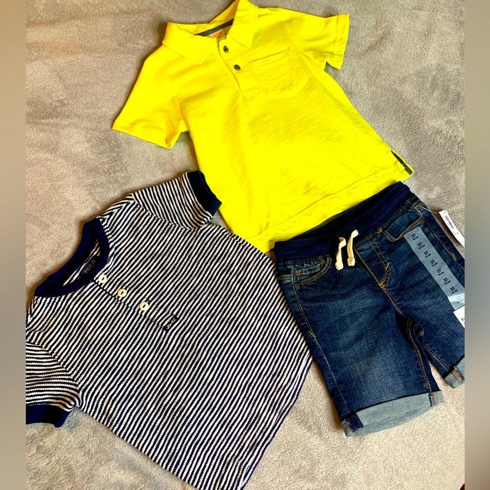 Boys 3T Bundle, Yellow Gymboree Polo, Ralph Lauren Henley, denim old navy shorts